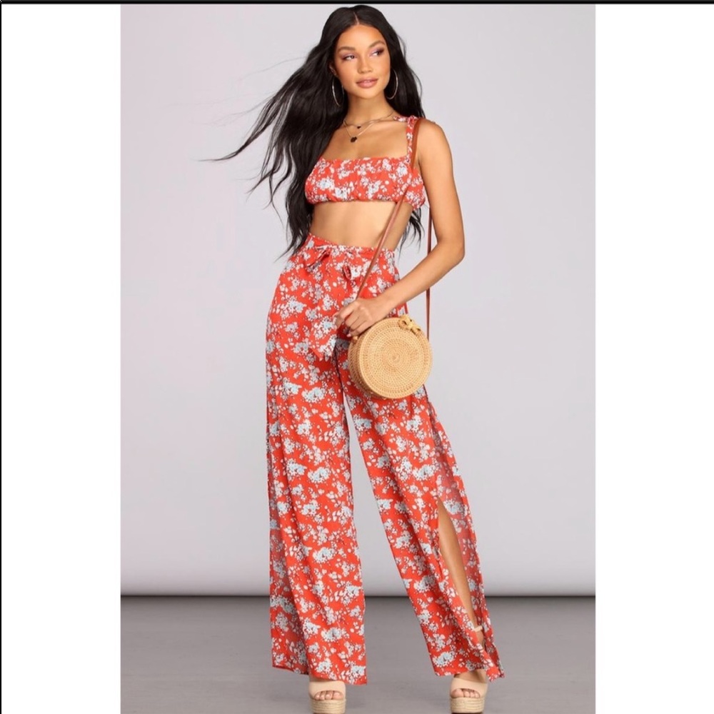 Windsor red floral top and pants set